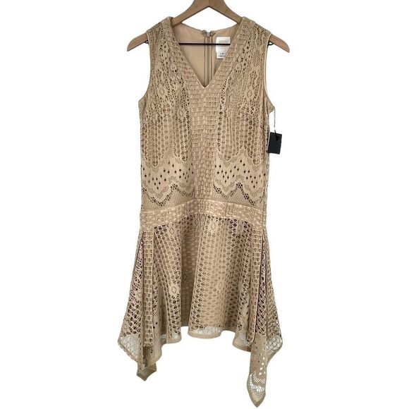 NEW Anna Sui Dress Drop Waist Sleeveless Crochet/Lace Handkerchief Hem | Size 2 - Picture 2 of 14